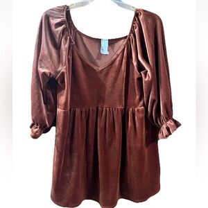 Honeyme Women Velvet Babydoll Top S Whimsical Fairy Grunge Y2K Rust Brown